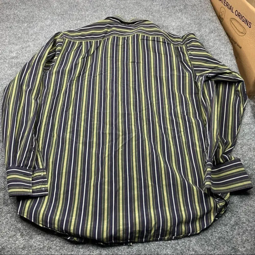 Banana Republic Mens‎ Shirt Long Sleeve Vertical stripped XL 17-17.5 Green Blue